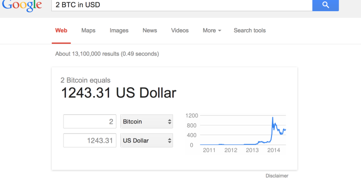 Google añade a Bitcoin a su conversor de monedas